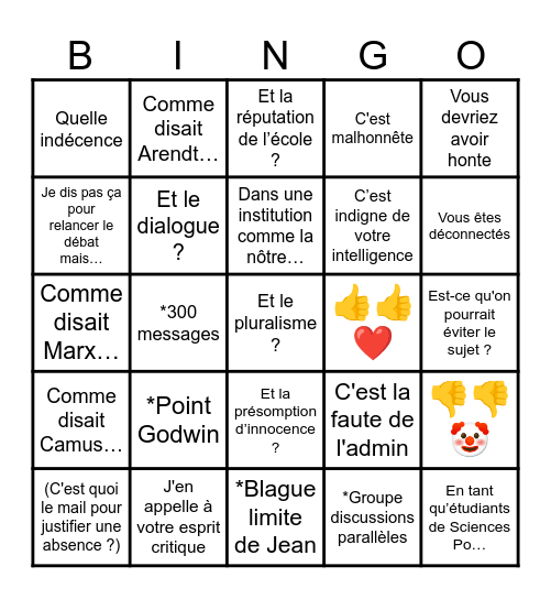 Bingo des débats sur le groupe de promo Bingo Card