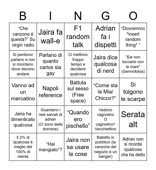 uscita tipo di A e J Bingo Card