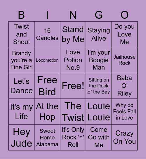 Jukebox Bingo Card