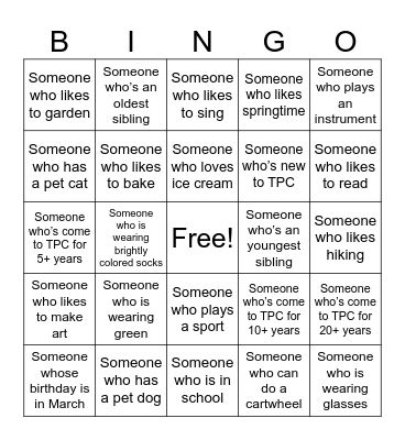 TPC St Patrick’s Day Potluck Bingo Card