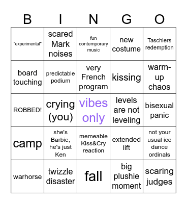 FD Ice Dance Bingo Card