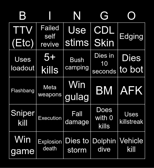 Warzone 3 Bingo Card