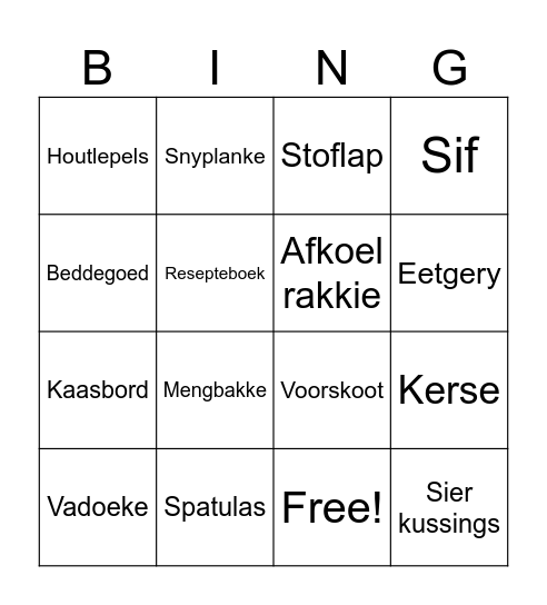 Maroelien se Kombuistee Bingo Card