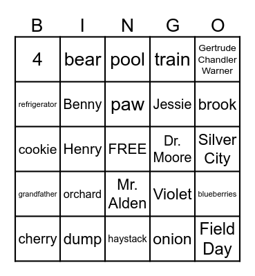 The Boxcar Children Bingo Card