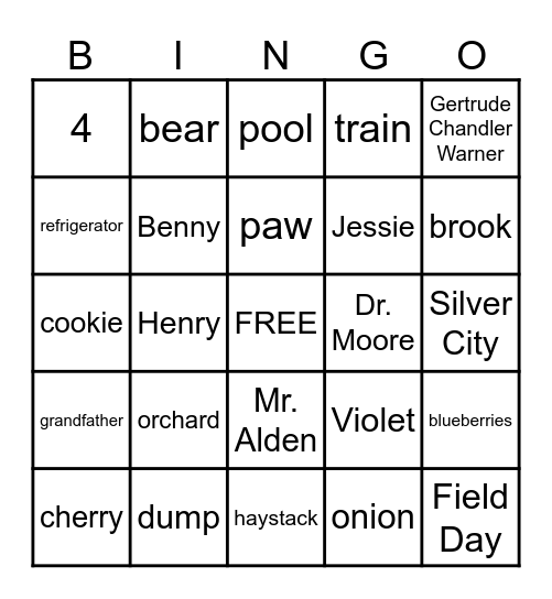 The Boxcar Children Bingo Card