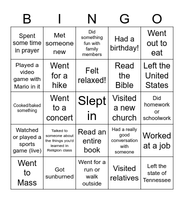 Spring Break Bingo! Bingo Card