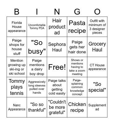Dairy Boy Bingo Card