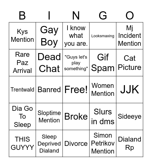Dialand Bingo Card