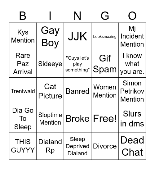 Dialand Bingo Card
