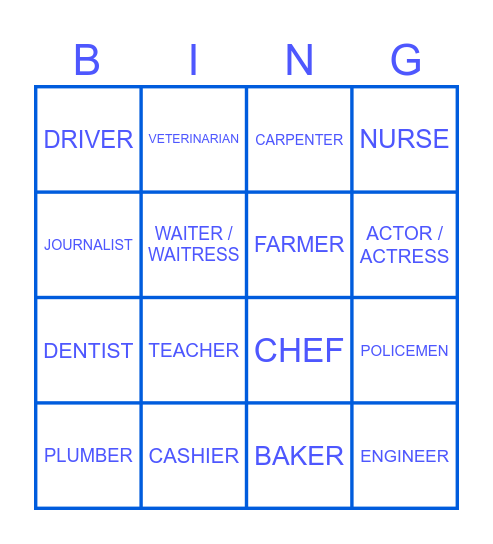 PROFESSIONS Bingo Card