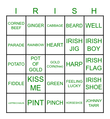Saint Patrick's Day Bingo Card