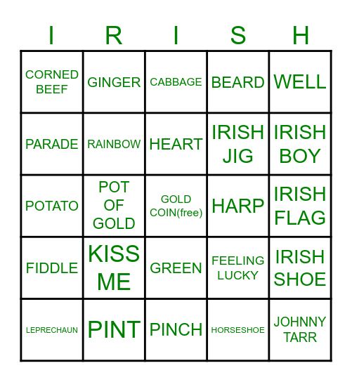 Saint Patrick's Day Bingo Card