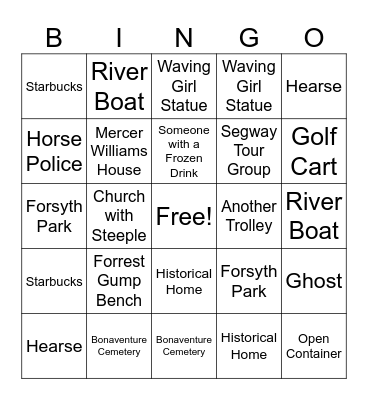 Savannah Trolley BINGO Card