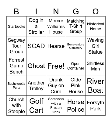 Savannah Trolley BINGO Card