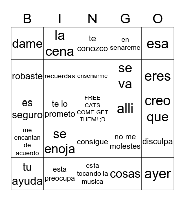 Spanish Bingo Card
