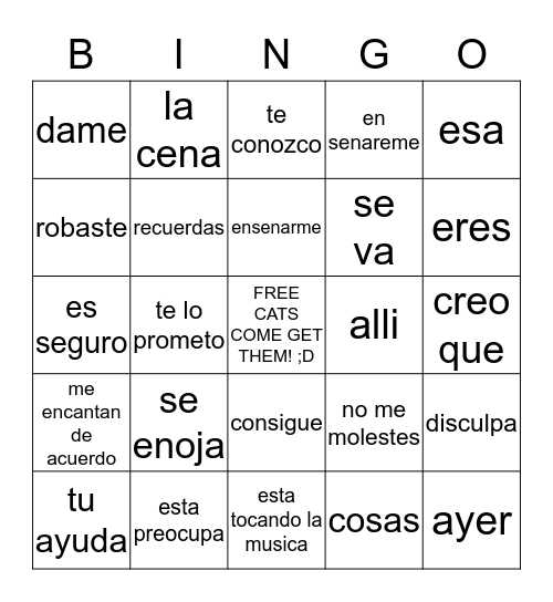 Spanish Bingo Card