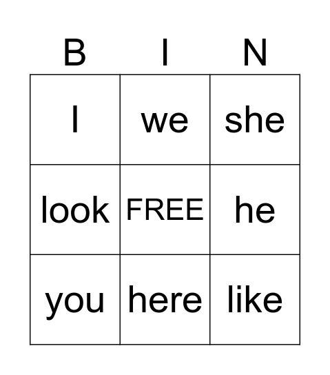 Sight Words #1 Bingo Card