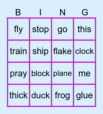 Phonics Chart 6 Bingo Card