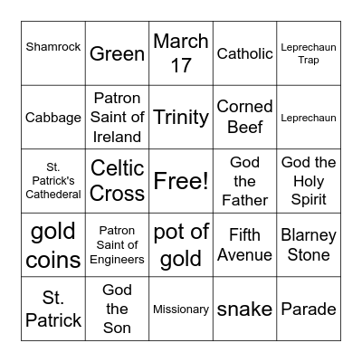 St. Patrick's Day Bingo Card