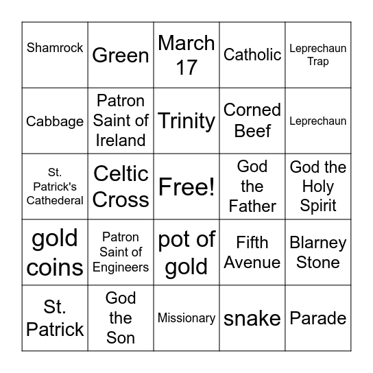 St. Patrick's Day Bingo Card