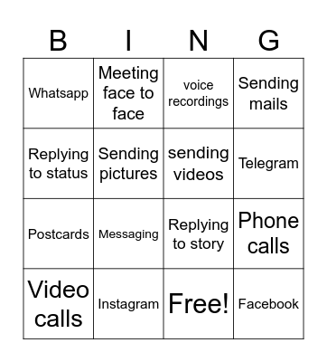 I communicate with my friends through... Bingo Card