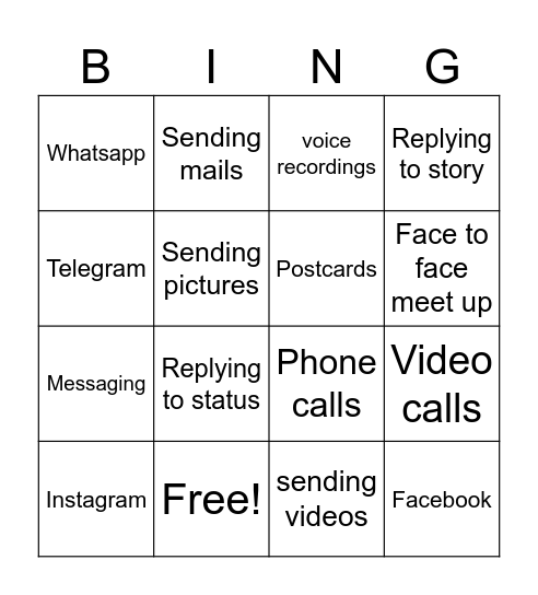 I communicate with my friends through... Bingo Card