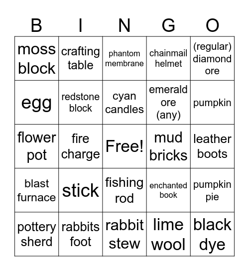 Minecraft Bingo Card