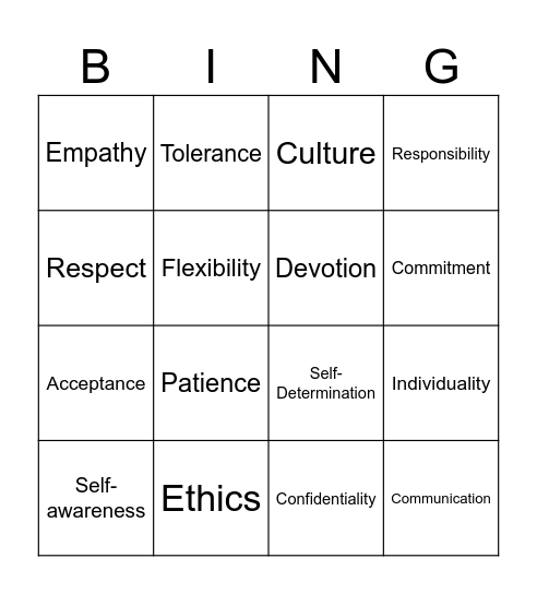 Core Values Bingo! Bingo Card