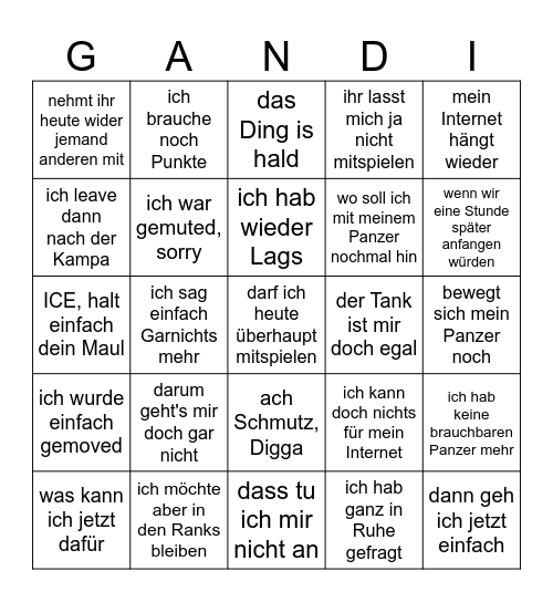 die sin hier alle jejen mich Bingo Card