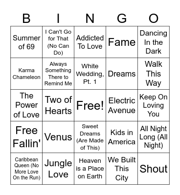 MM 80's #1 Bingo Card
