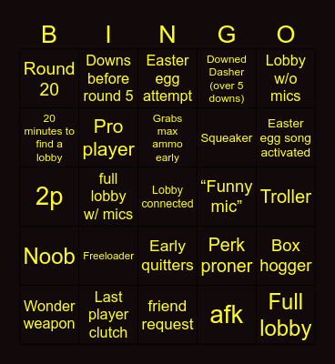 public zombies lobby Bingo Card