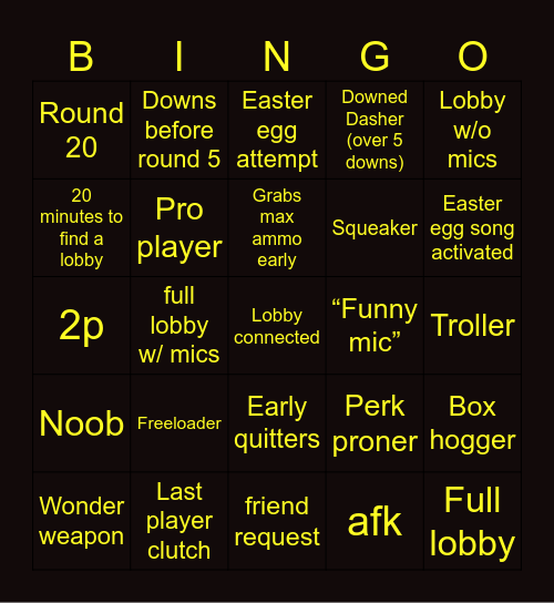 public zombies lobby Bingo Card