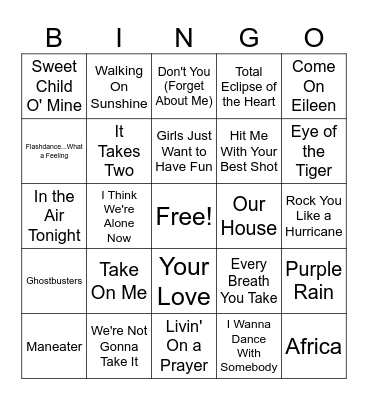 MM 80's #4 Bingo Card