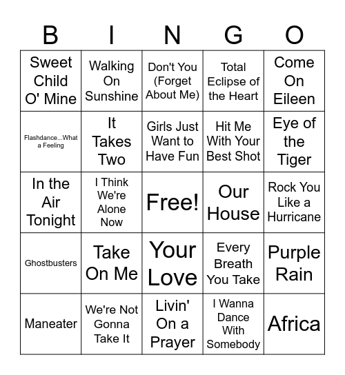 MM 80's #4 Bingo Card