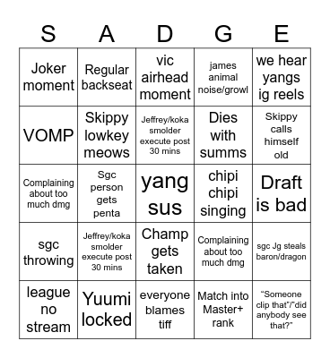 SGC LEAGUE BINGO SESSION Bingo Card