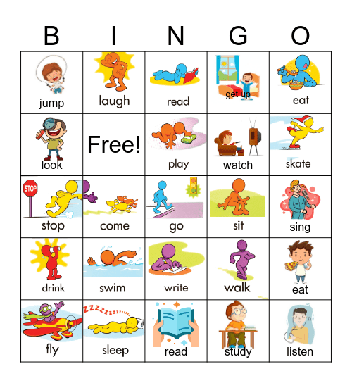 ACTIONS VERBS Bingo Card