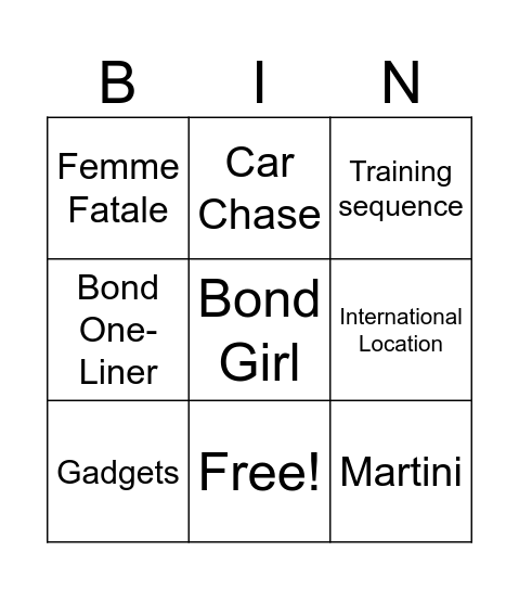 James Bond Bingo Card