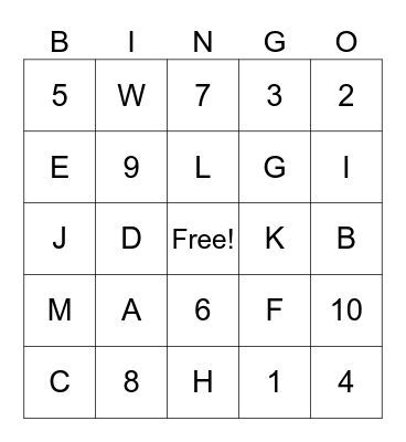 Henry & Wally's Letters & Numbers Bingo Card