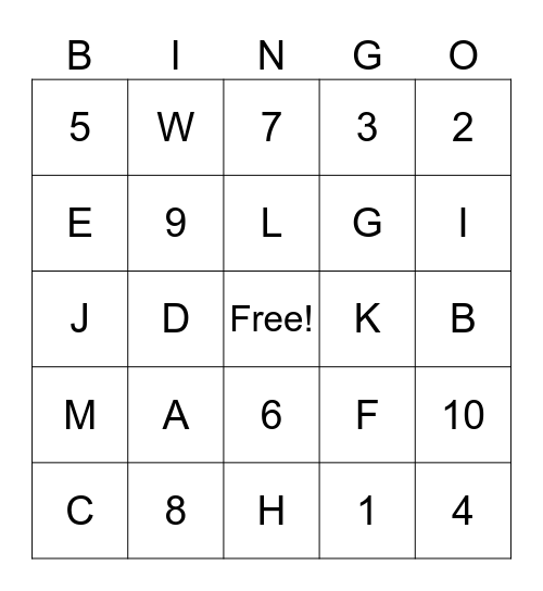 Henry & Wally's Letters & Numbers Bingo Card
