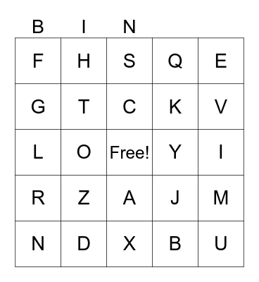ALPHABET Bingo Card