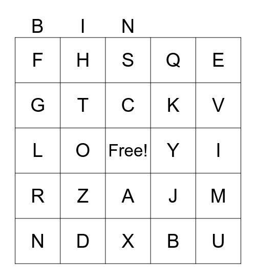 ALPHABET Bingo Card
