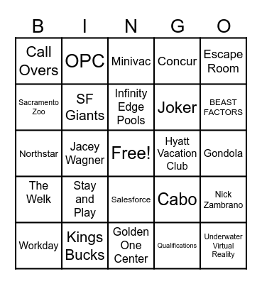 Hyatt Bingo Card