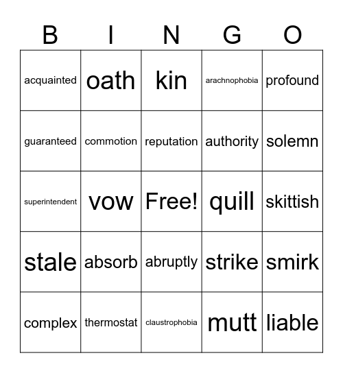 WORD BINGO Card