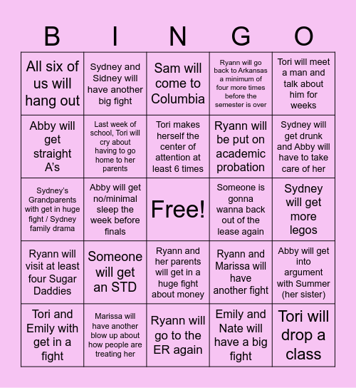 We Will Be Outcasted Bingo Card