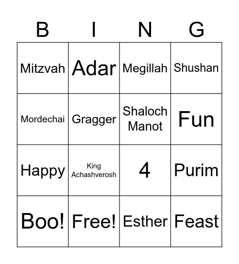 Purim Bingo! Bingo Card