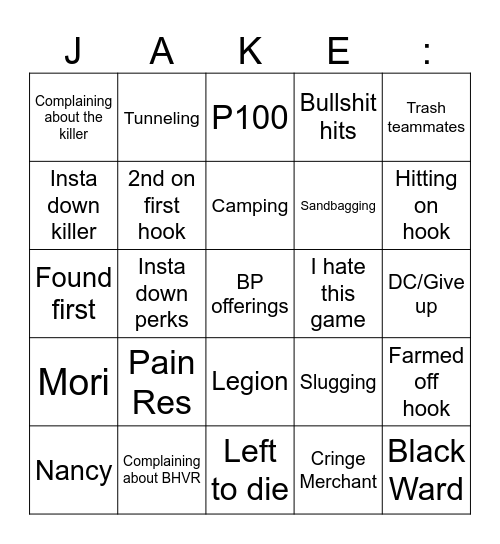 dbd survivor bingo card Bingo Card