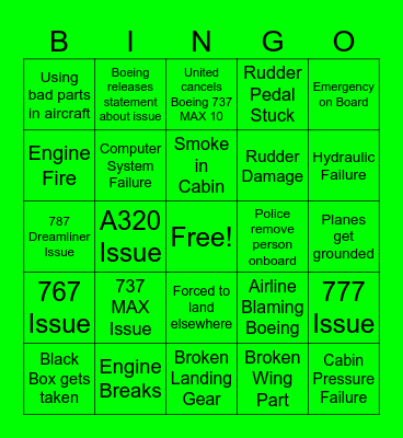 Airplane Bingo Card
