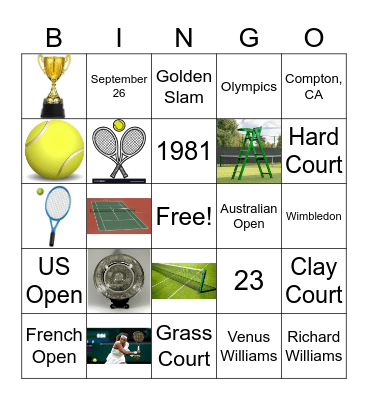 Serena Williams Bingo Card