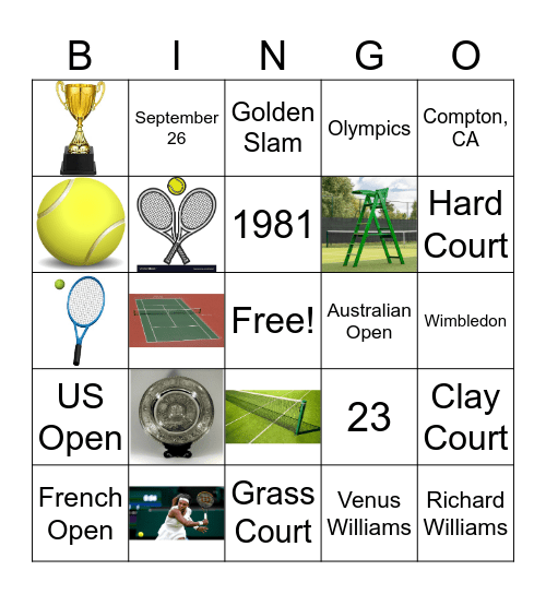 Serena Williams Bingo Card