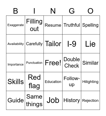 Resume bingo Card